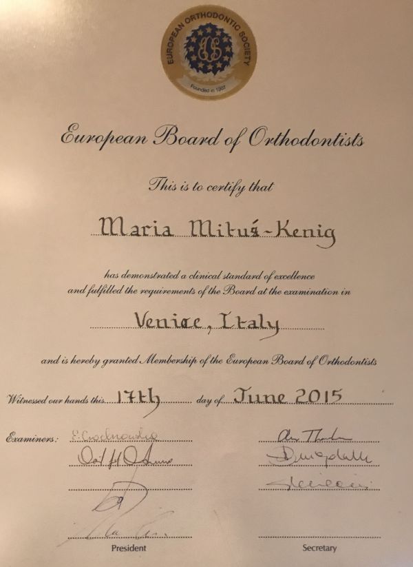 Certificate of European Board of Orthodontists