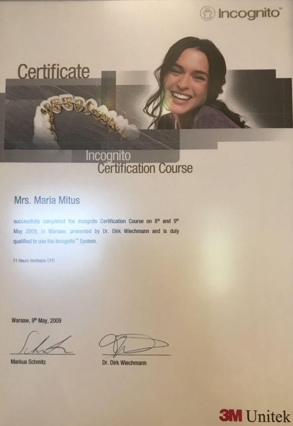 Certificate of attendance at Incognito Course